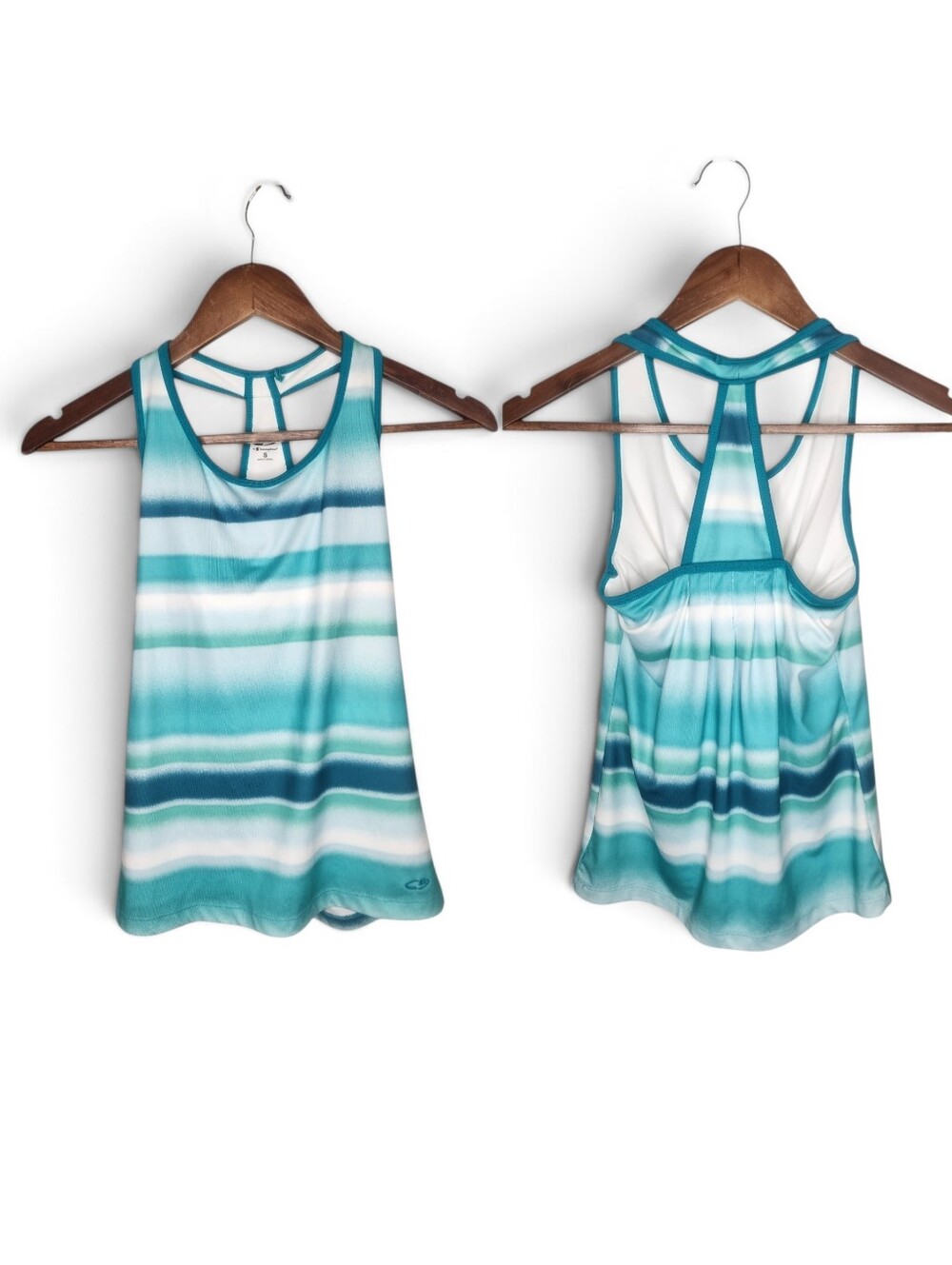 C9 by Champion Gradient Stripe Athletic Racerback Tank Top in Teal Size S